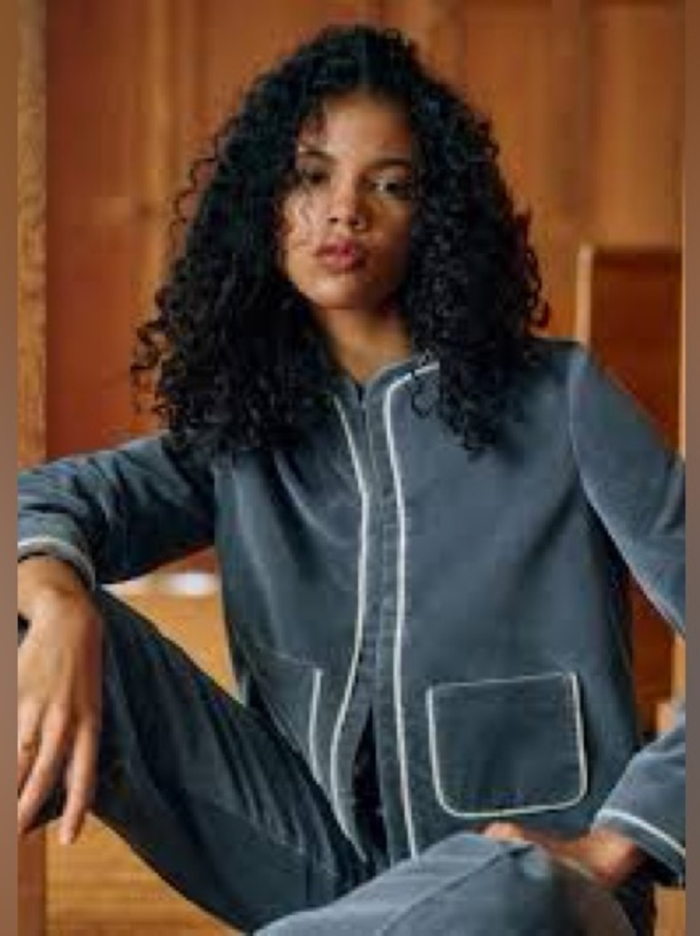 Sezane x MDLO Slate Blue Velvet Rebeka Jacket Size 34